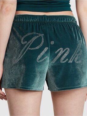 Victoria’s Secret PINK Velvet Boxy Pajama Shorts Green Velour 2XL Bling Comfort